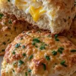 Golden brown protein biscuits with cheddar cheese and green chives on a baking sheet