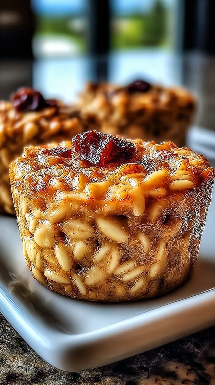 Golden brown baked oatmeal cups filled with diced apples and cinnamon in a muffin tin.