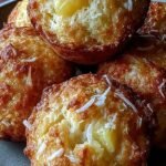 Golden brown coconut and pineapple muffins on a cooling rack