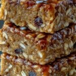 A tray of golden brown oatmeal breakfast bars with walnuts and cranberries