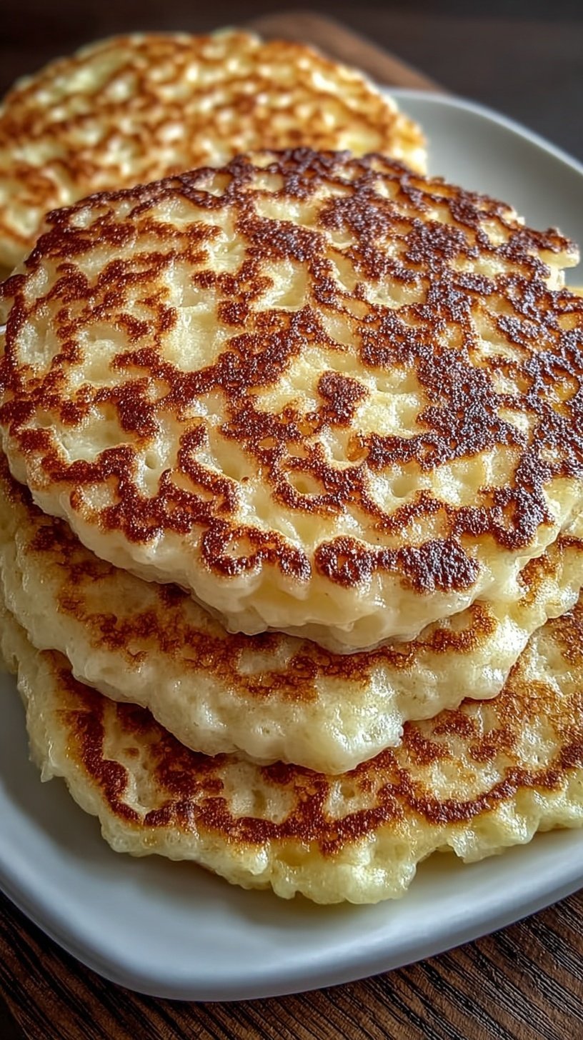 A stack of golden brown cottage cheese pancakes topped with fresh berries and a drizzle of syrup.