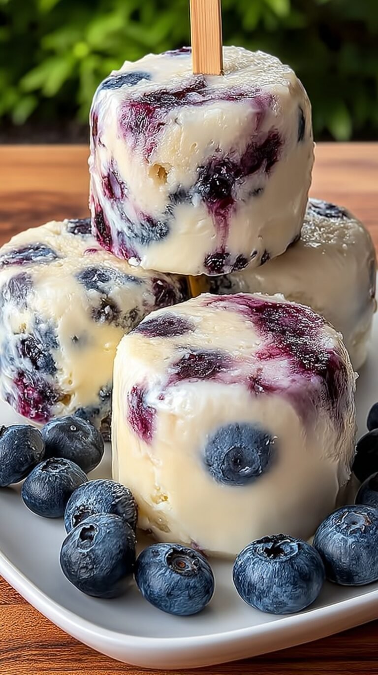 Frozen yogurt bites with a purple blueberry swirl in a white tray