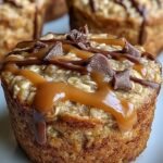 Three-layer peanut butter protein oatmeal cups with chocolate and sea salt
