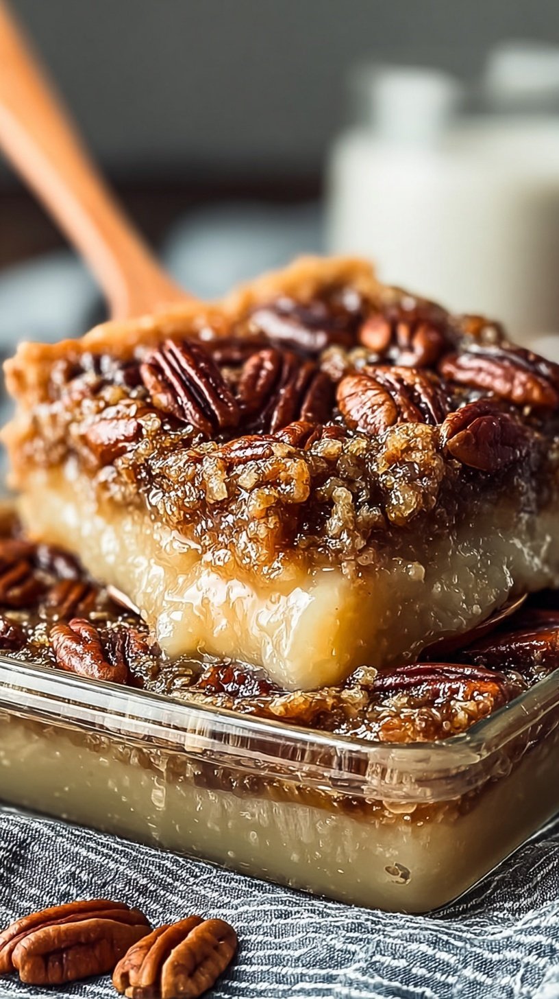 A golden brown Pecan Pie Dump Cake in a glass baking dish with bubbling edges and toasted pecans.
