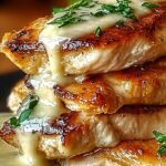Golden brown baked chicken breast with a creamy parmesan crust in a glass baking dish