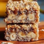 Golden brown banana oatmeal bars with dark chocolate chips on a cooling rack
