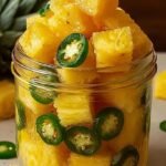 Glass jars filled with golden candied jalapeños and crushed pineapple pieces
