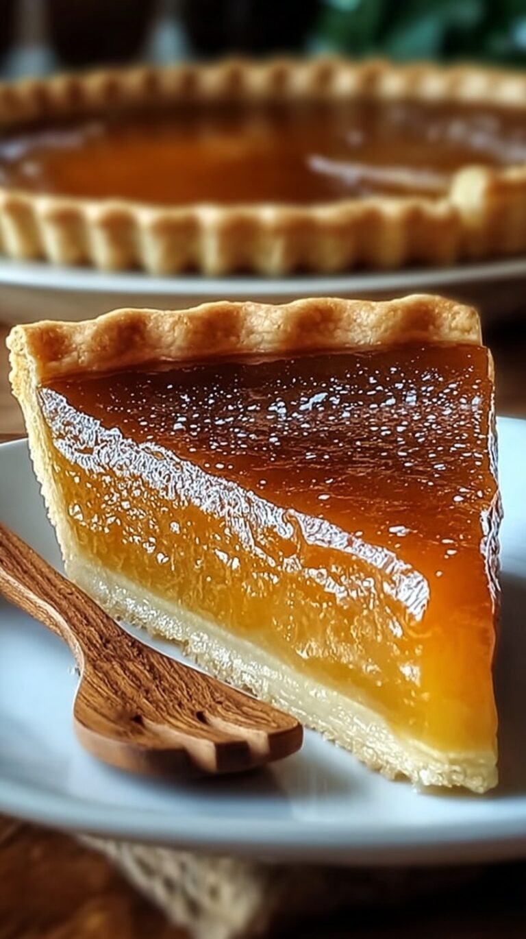 A golden brown salted honey pie in a buttery crust topped with flaky sea salt