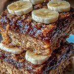 A square Healthy Banana Oatmeal Bar with melted dark chocolate chips on a piece of parchment paper.