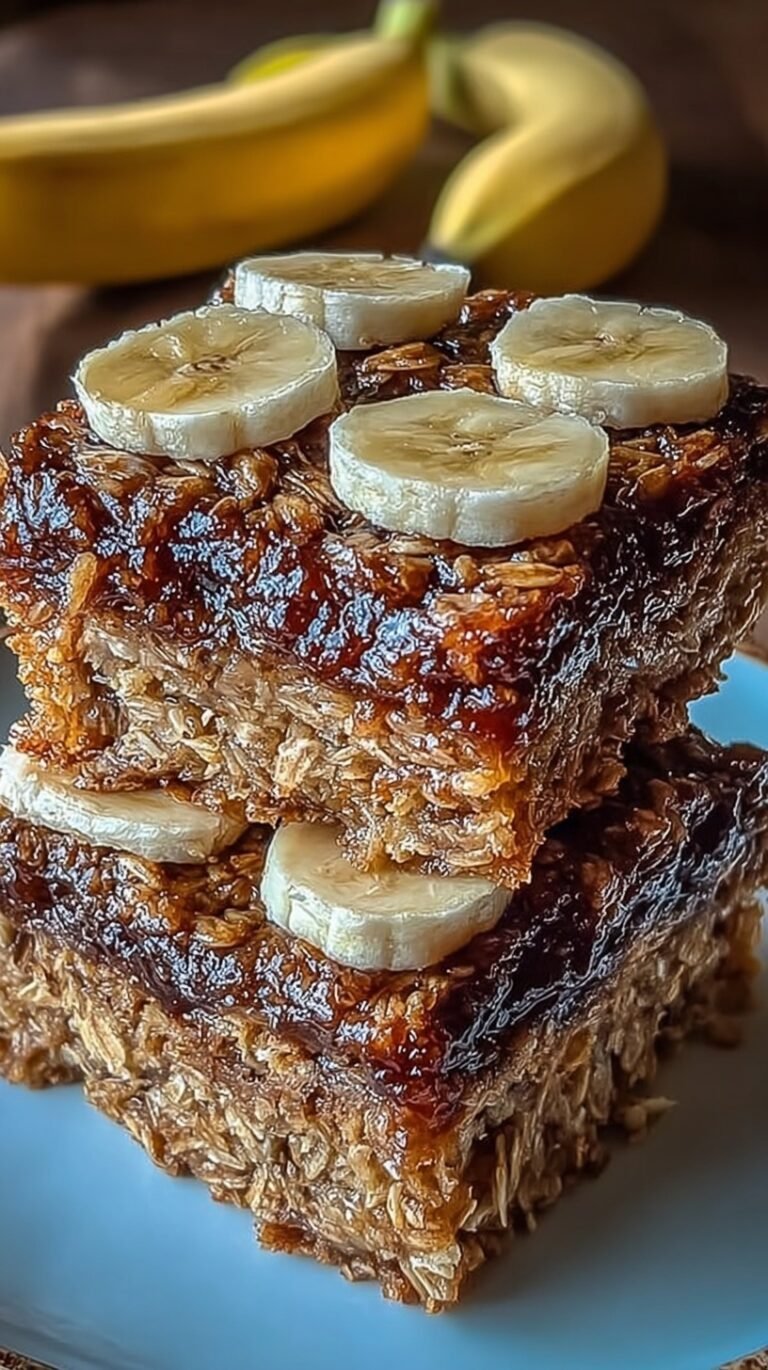 A square Healthy Banana Oatmeal Bar with melted dark chocolate chips on a piece of parchment paper.