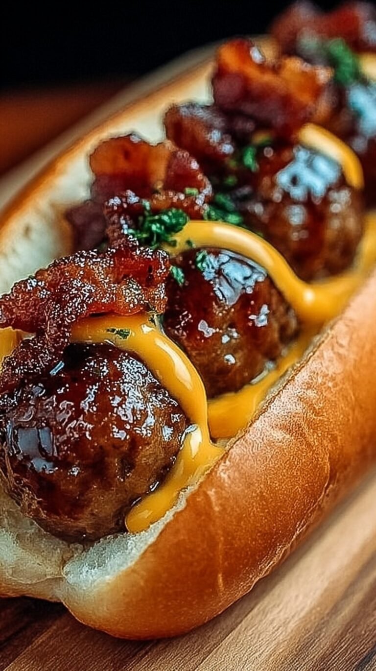Golden brown bacon cheeseburger meatballs on a baking sheet with melted cheddar cheese
