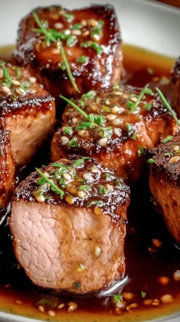 Sliced maple mustard pork tenderloin on a serving platter with fresh herbs.