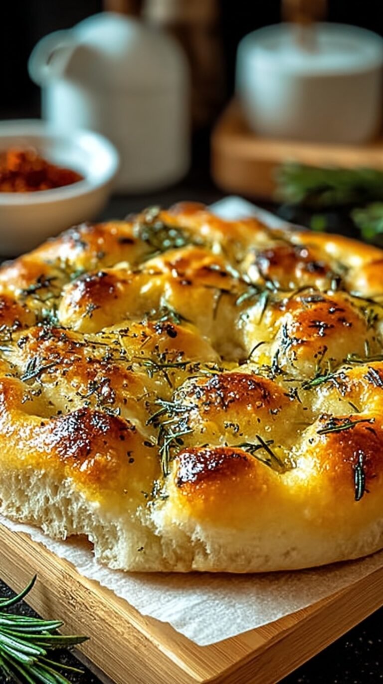 Freshly baked Airfryer Focaccia topped with rosemary and flaky sea salt in an air fryer basket