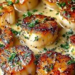 Pan-seared Cajun scallops in a white cream sauce with fresh parsley